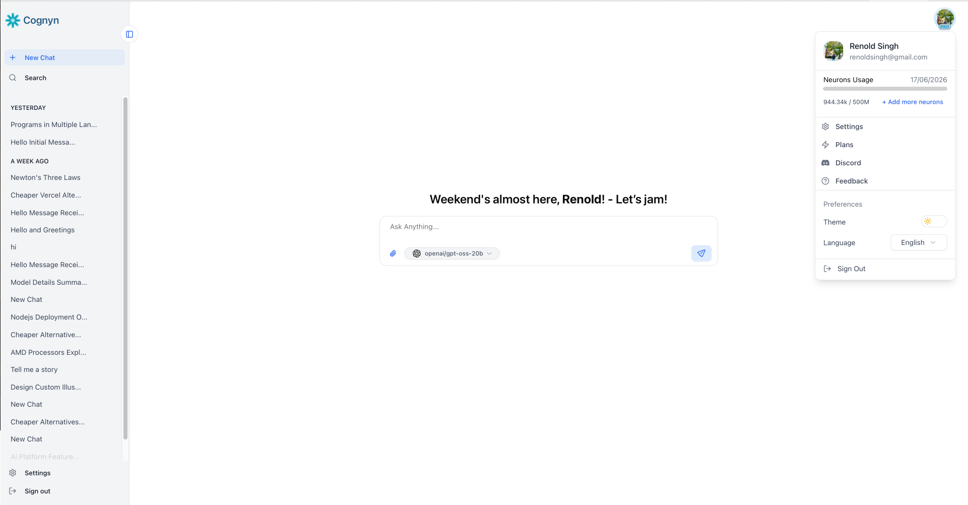 Cognyn interface preview