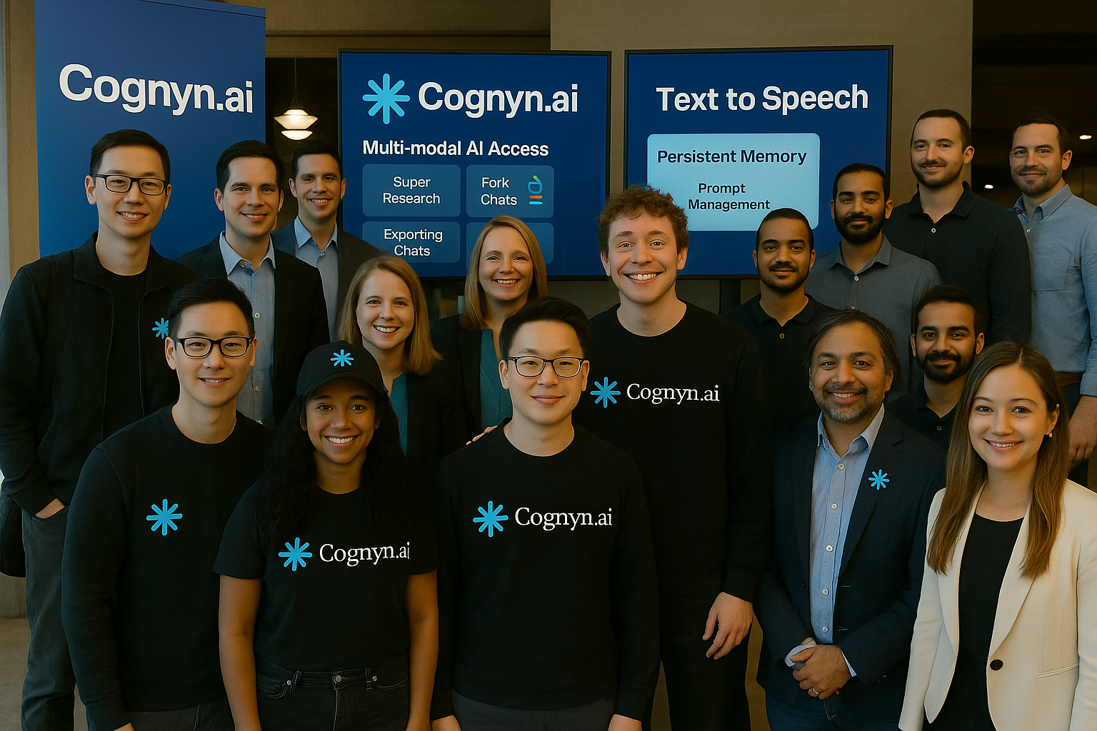 Cognyn.ai London meetup with attendees networking in a modern space