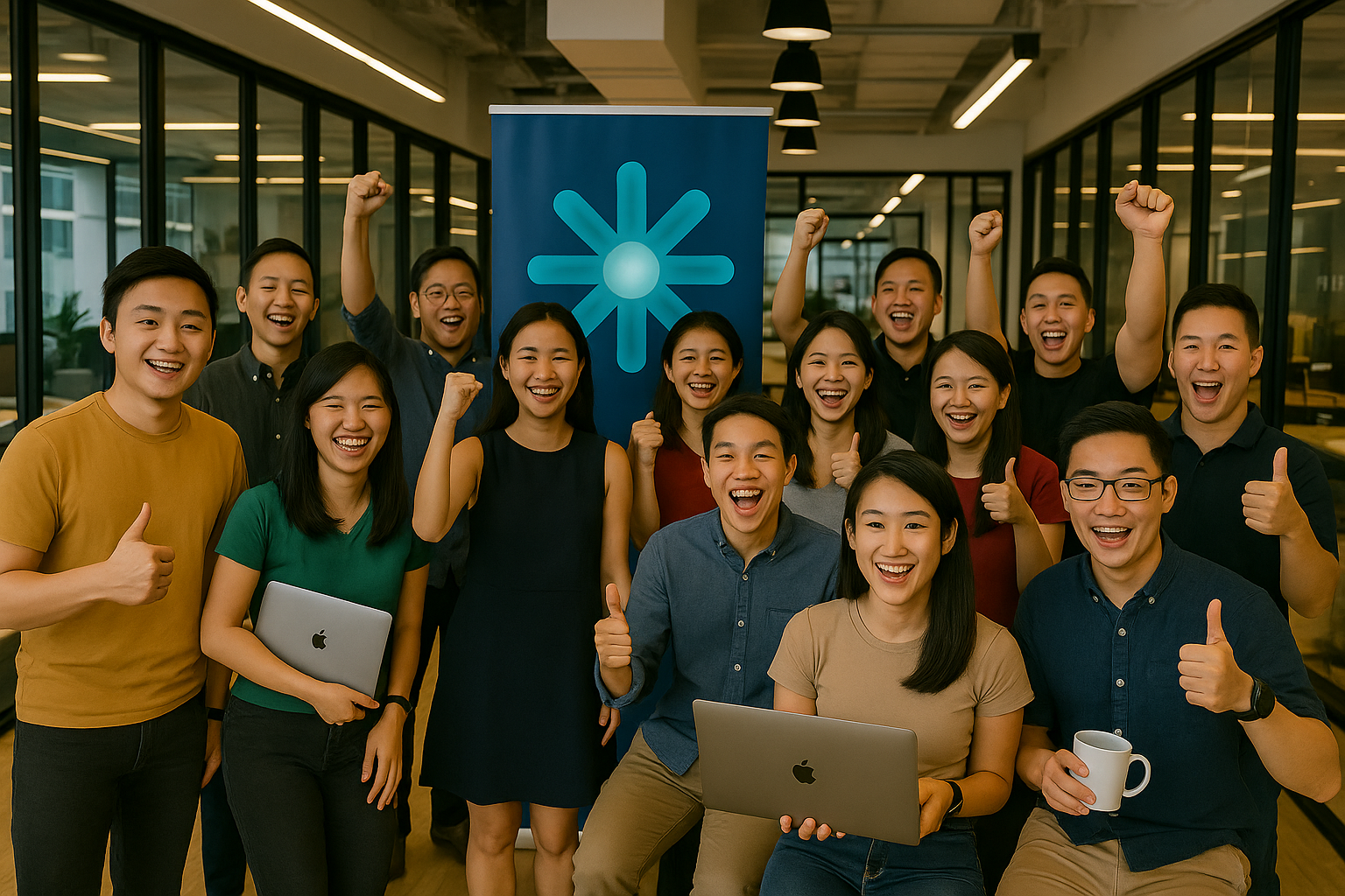 Cognyn.ai Singapore community group cheering and giving thumbs up